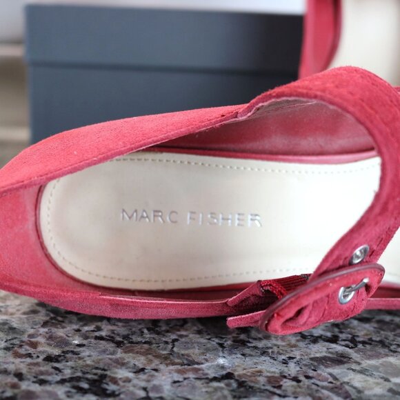 Wine Color Suede Heels by Mark Fisher, Carney Pumps.  8.5 M.  3" Block Heels - Picture 2 of 13